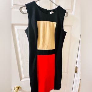 Calvin Klein colorblock bodycon dress, size 4. Some wear in the fabric.